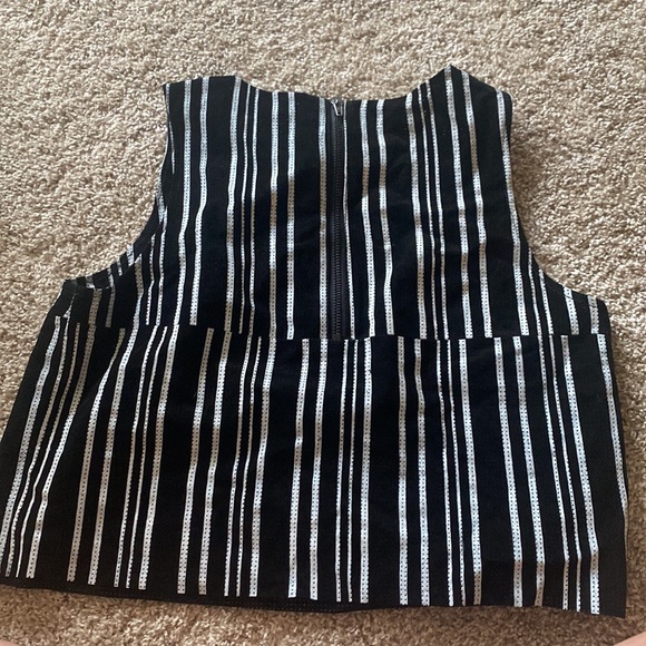 ASOS BLACK WHITE STRIPED REAL LEATHER CROP TANK US 6 - Picture 2 of 4